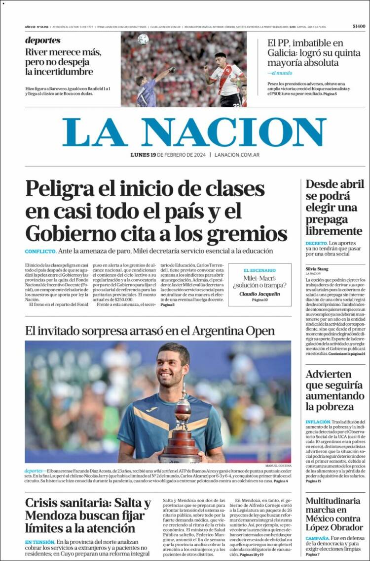 Portada de La Nación (Argentina)