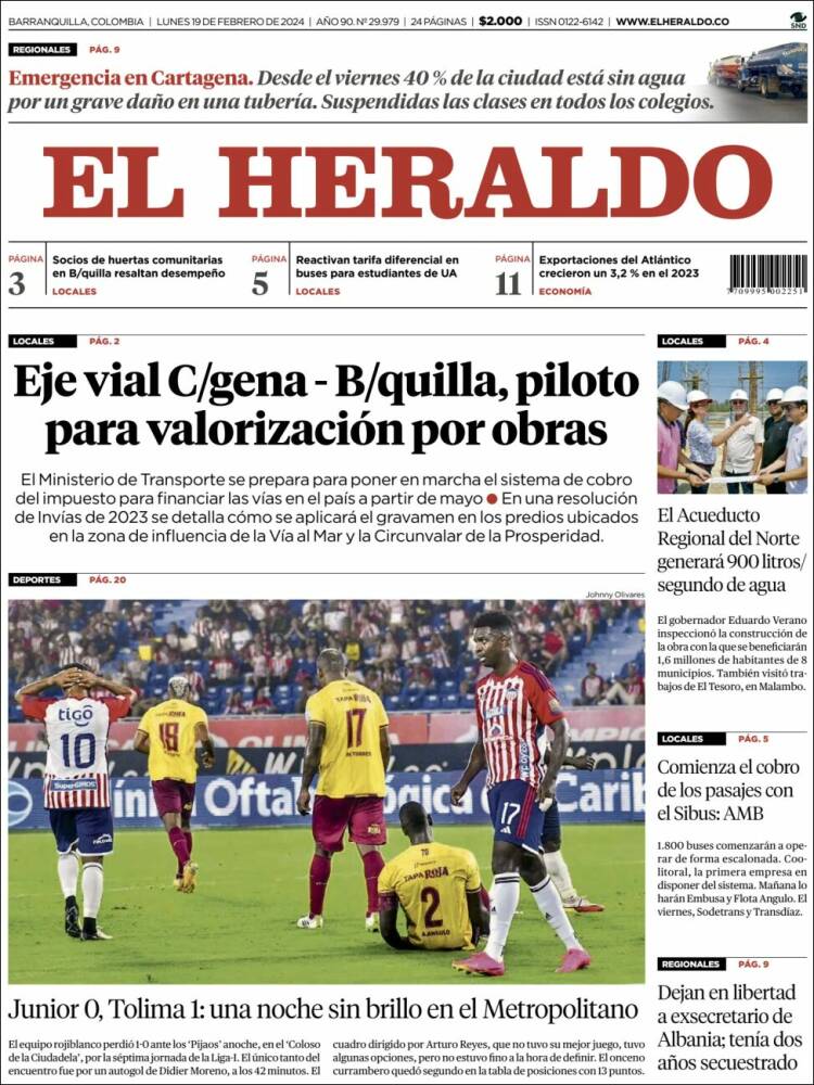 Portada de El Heraldo (Colombia)