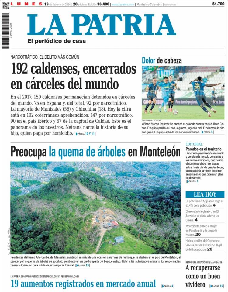 Portada de La Patria (Colombia)