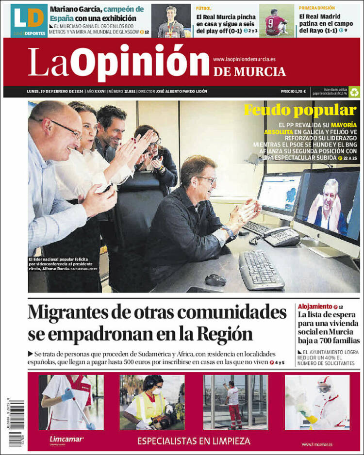 Portada de La Opinión de Murcia (España)