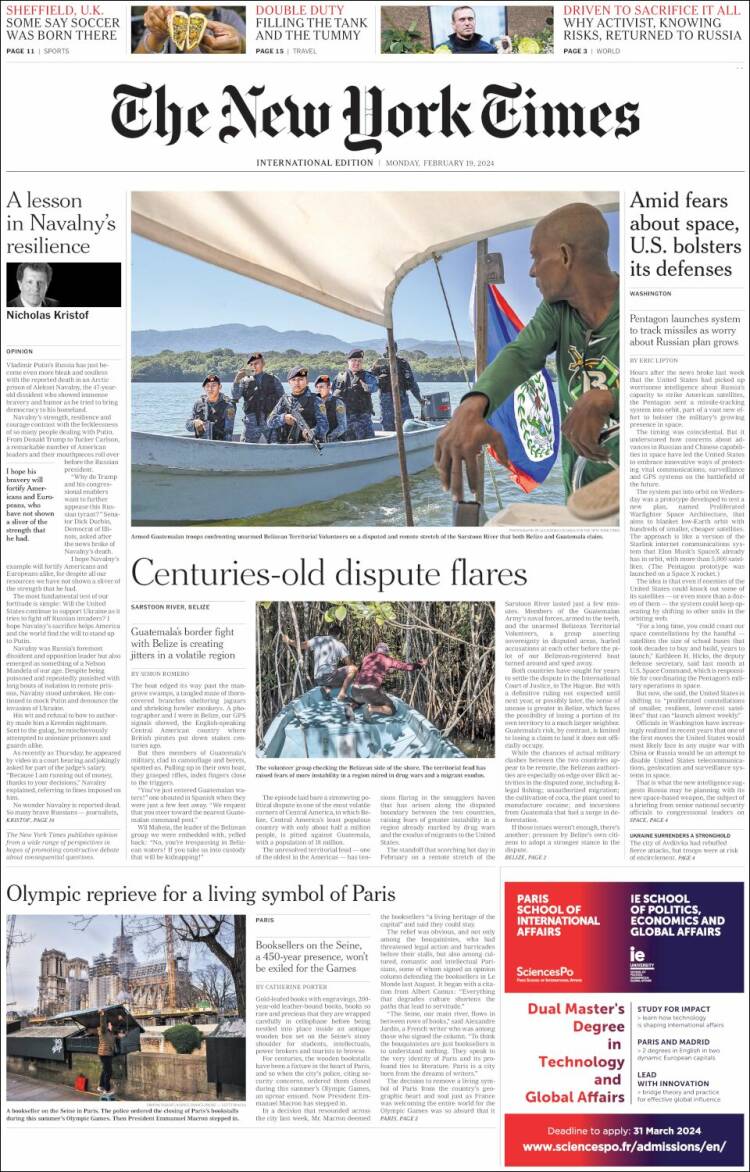 Portada de International New York Times (Europa)