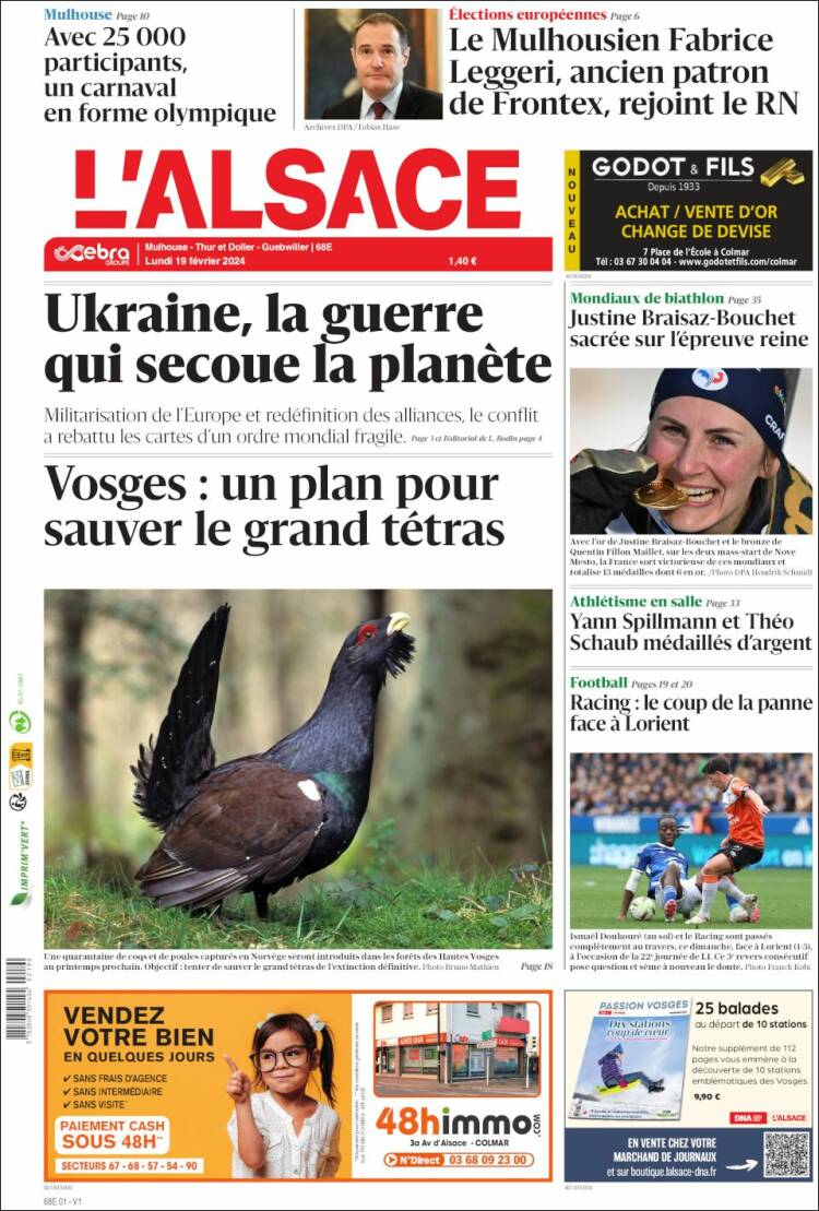 Portada de Journal L'Alsace (Francia)