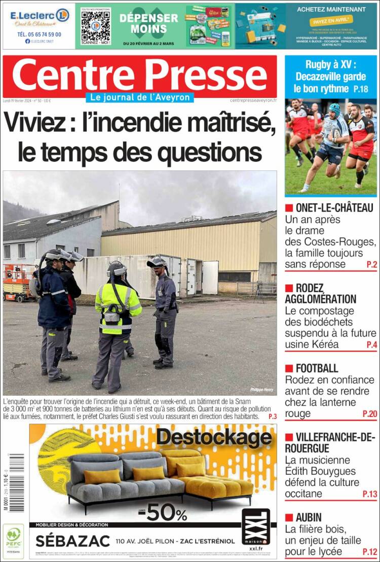 Portada de Centre Presse (Francia)
