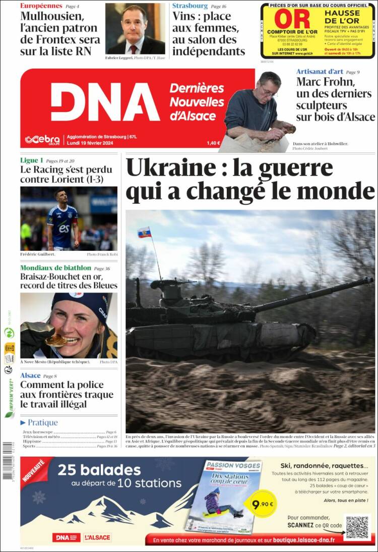 Portada de Les Dernières Nouvelles d'Alsace (Francia)