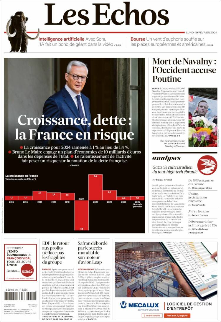 Portada de Les Echos (Francia)