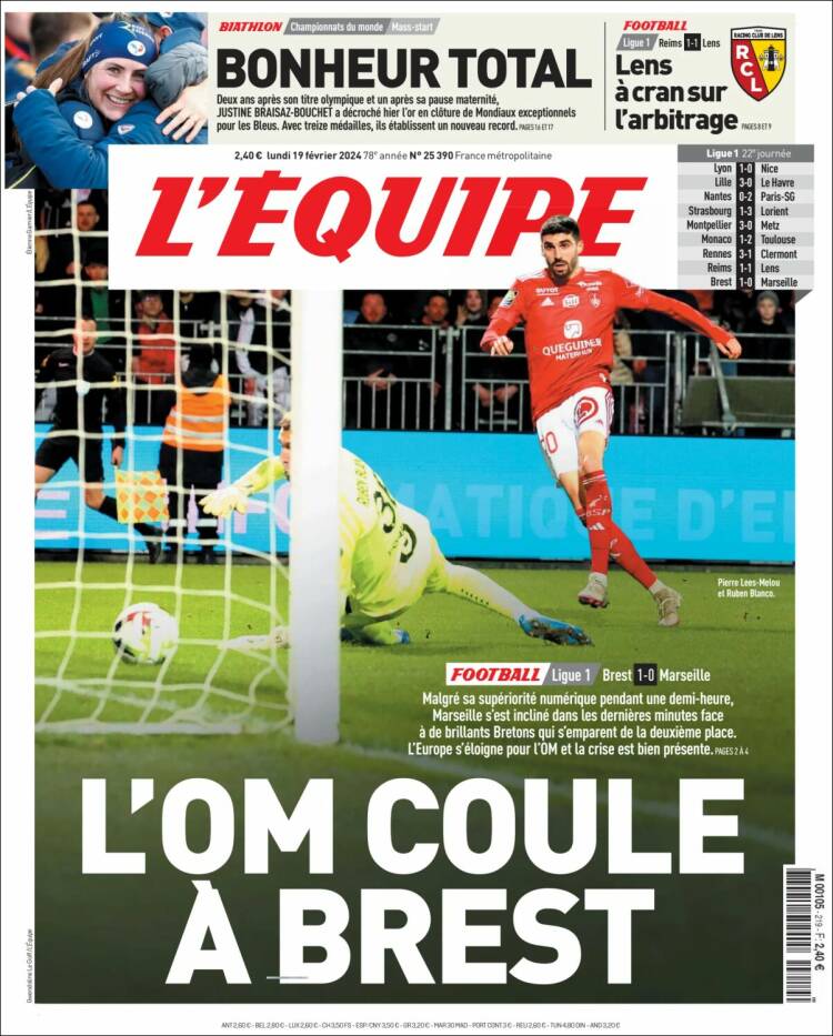 Portada de L'Equipe (Francia)