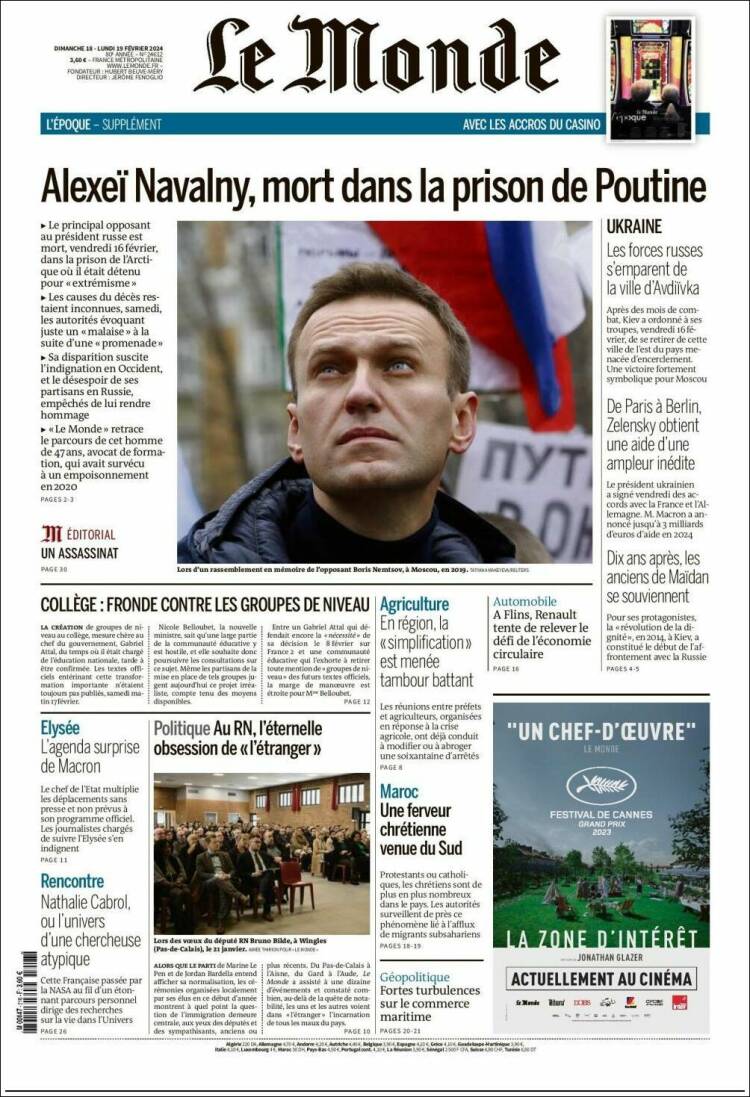 Portada de Le Monde (Francia)