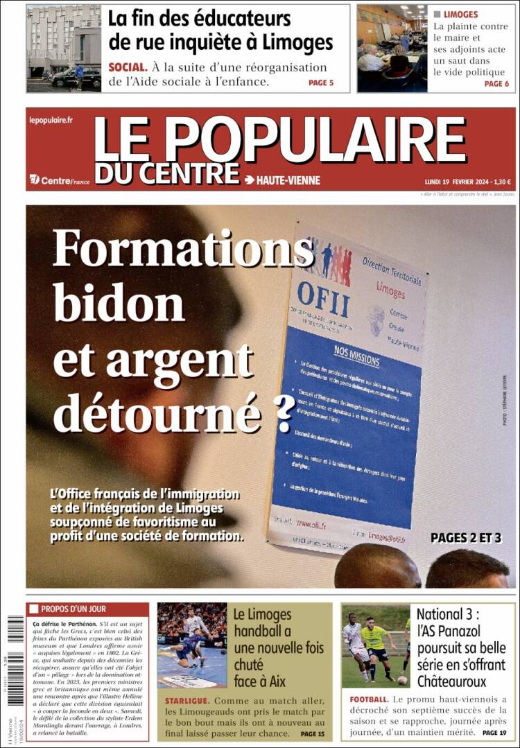 Portada de Le Populaire du Centre (Francia)