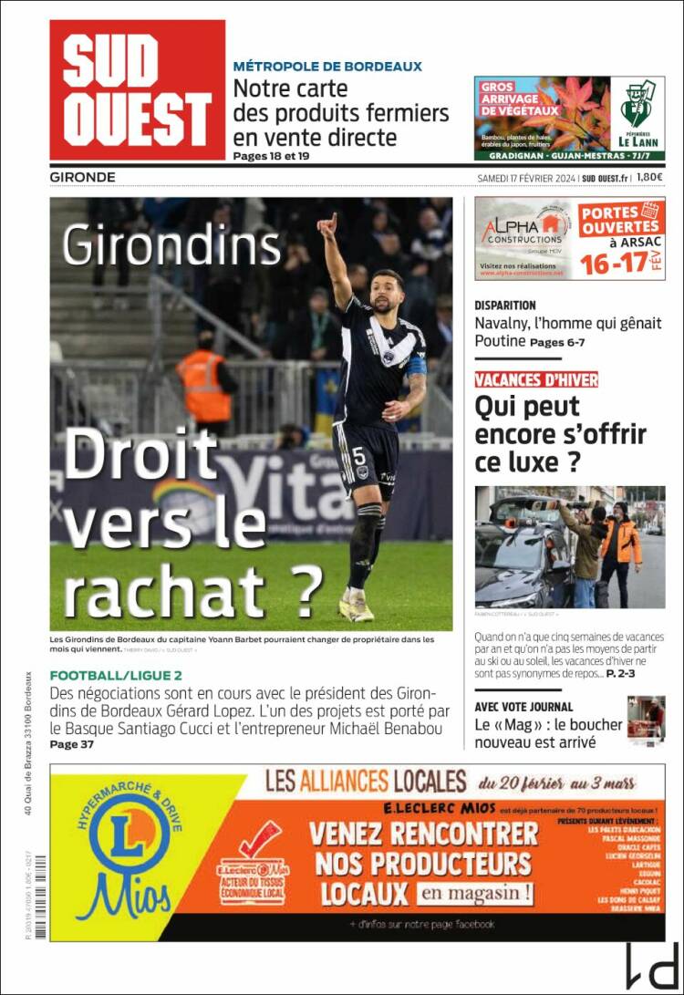 Portada de Sud Ouest (Francia)