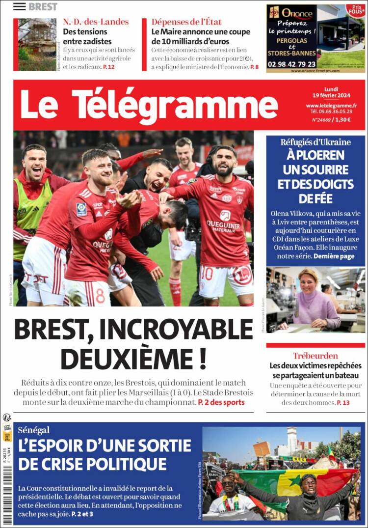 Portada de Télégramme (Francia)