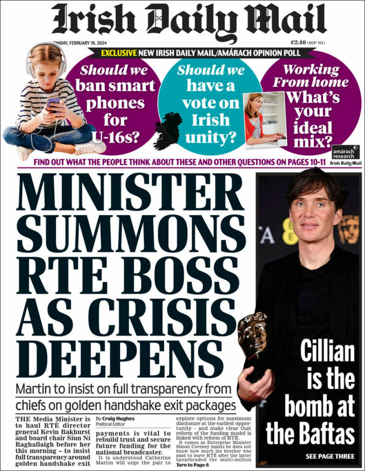 Portada de Irish Daily Mail (Irlanda)