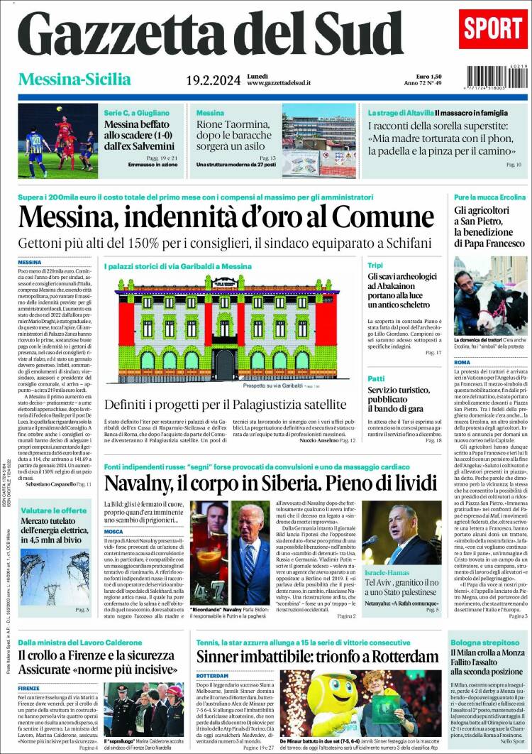 Portada de Gazzetta del Sud (Italia)