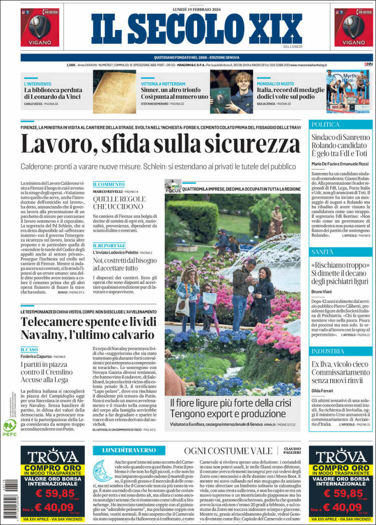 Portada de Il Secolo XIX (Italia)