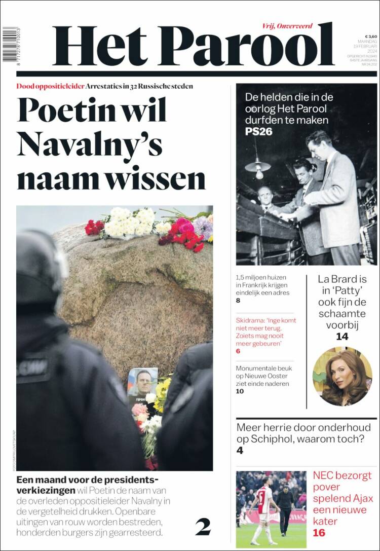 Portada de Het Parool (Pa&iacute;ses Bajos)