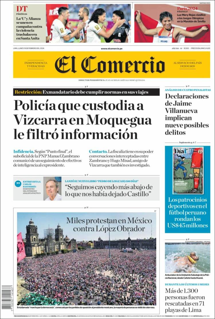 Portada de El Comercio (Perú)