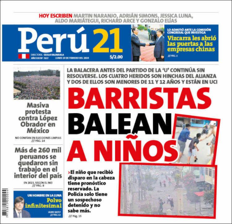 Portada de Perú 21 (Perú)