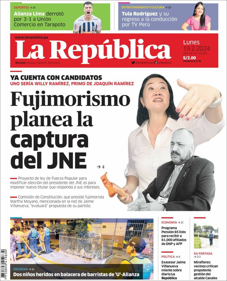 Portada de La Republica (Perú)