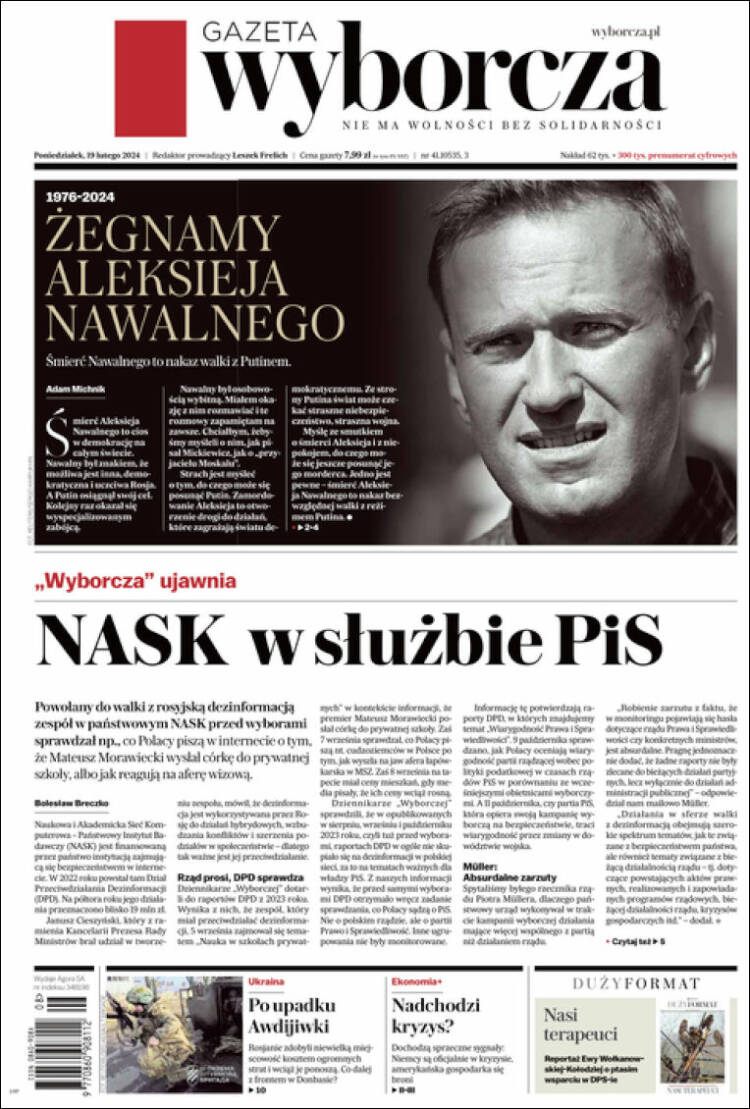 Portada de Gazeta Wyborcza (Polonia)