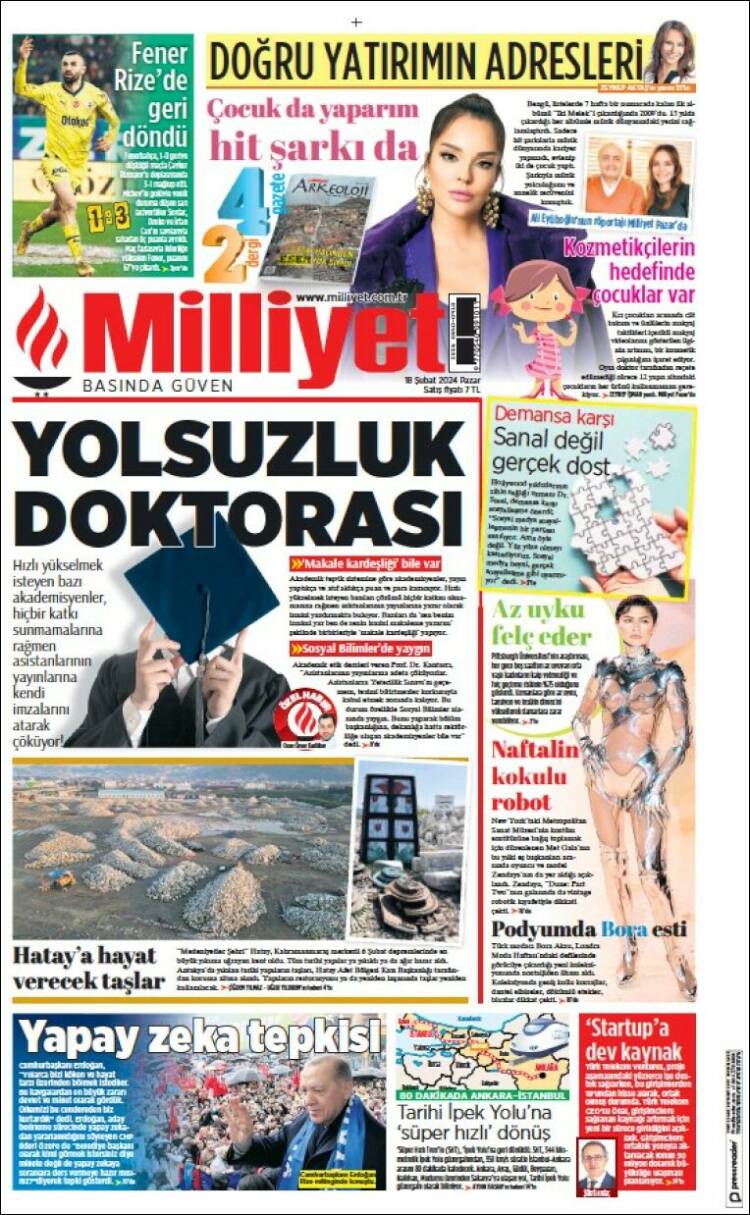 Portada de Milliyet (Turqu&iacute;a)