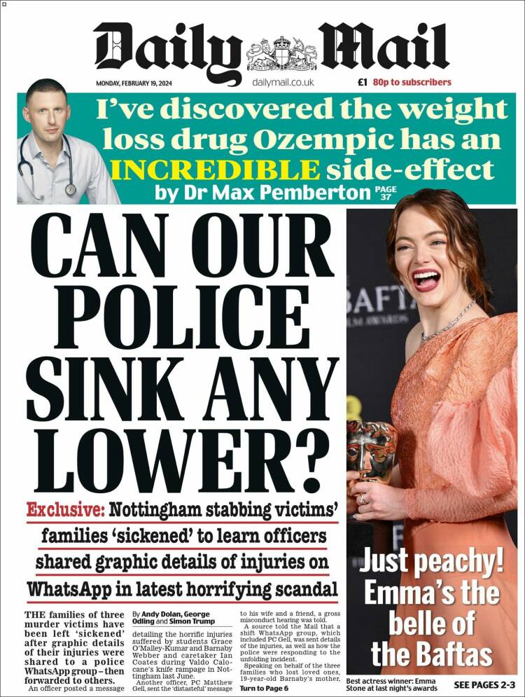 Portada de Daily Mail (Reino Unido)