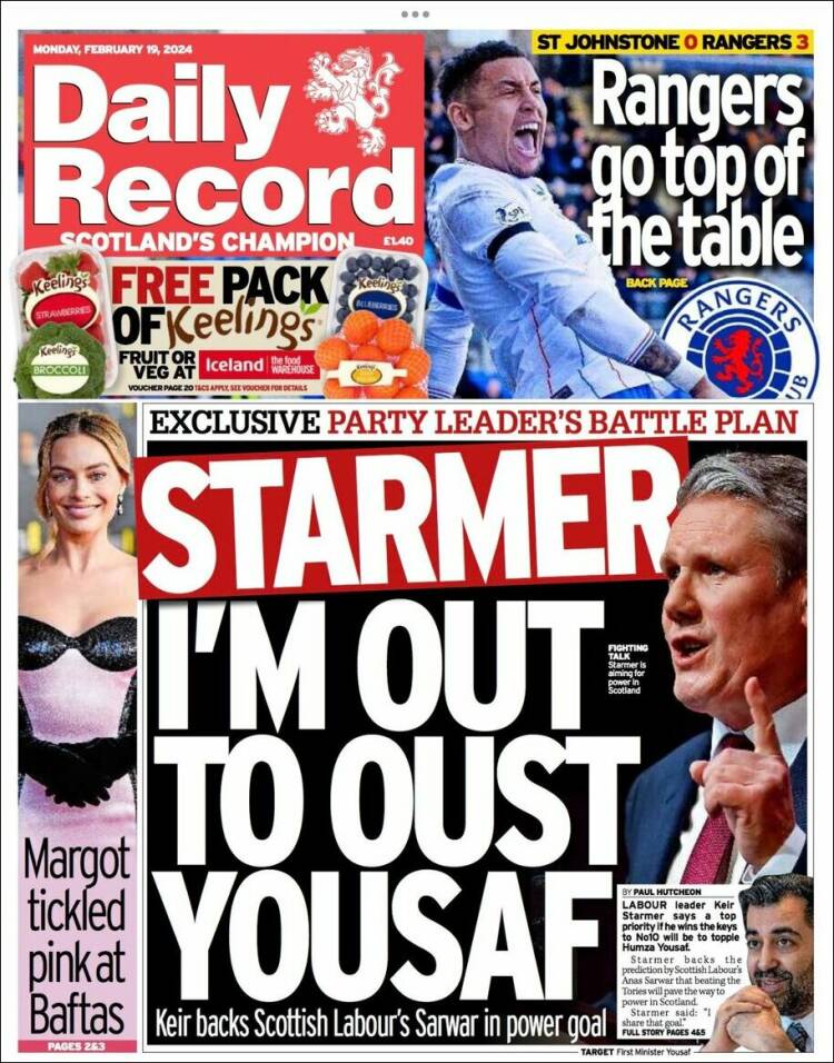 Portada de Daily Record (Reino Unido)