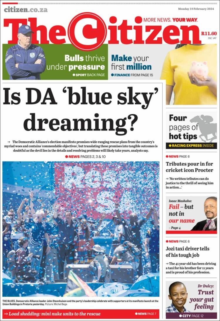 Portada de The Citizen (Sud&aacute;frica)