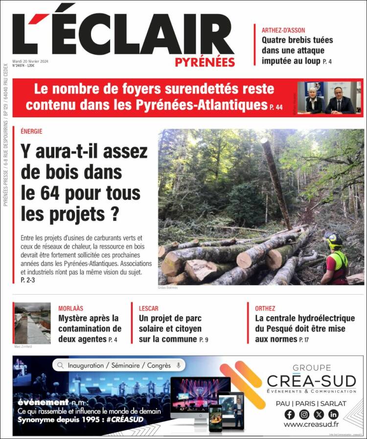 Portada de L'Eclair des Pyrénées (Francia)