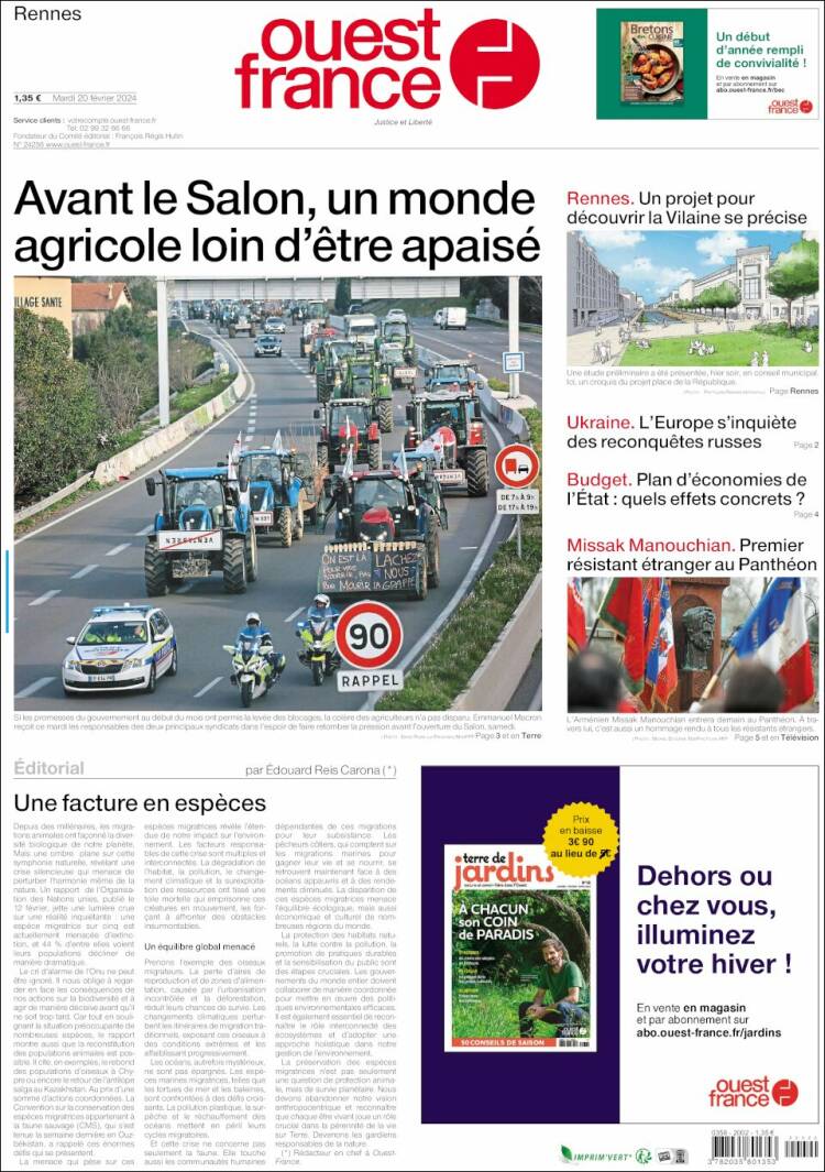 Portada de Ouest France (Francia)