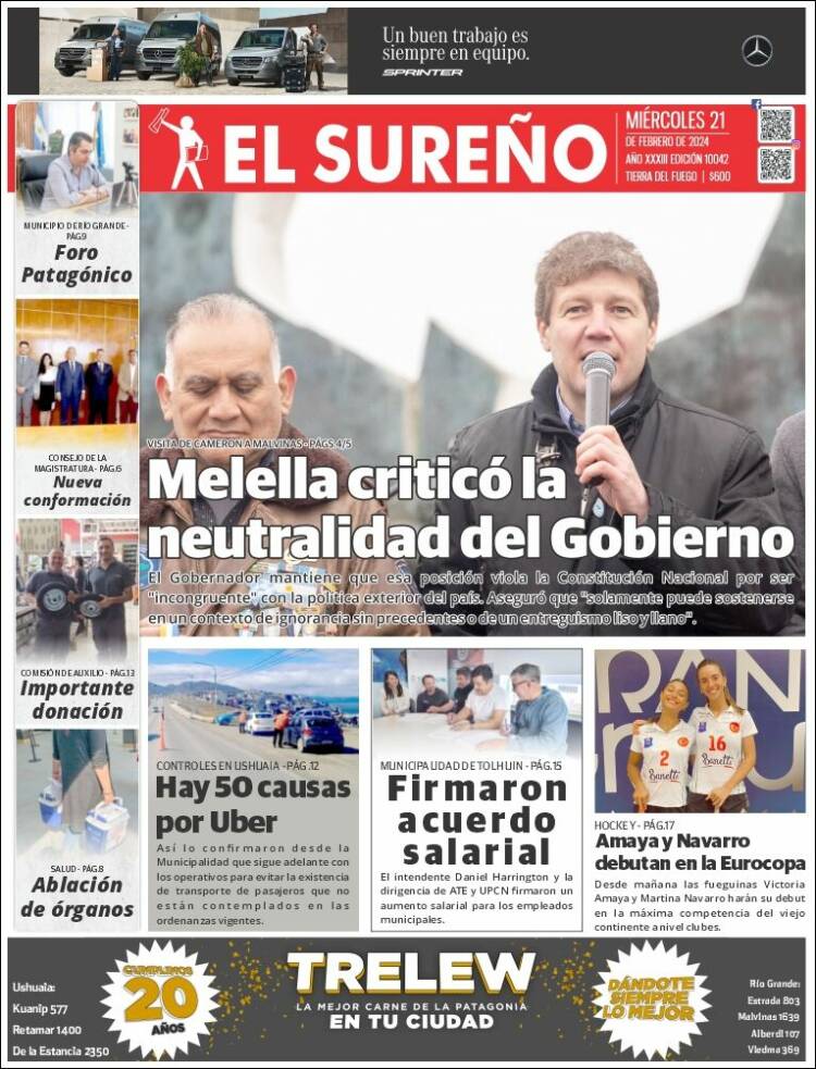 Portada de Diario El Sureño (Argentina)