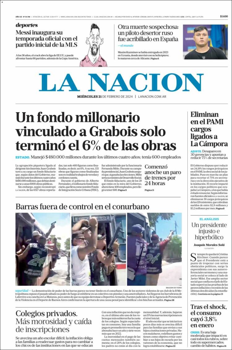 Portada de La Nación (Argentina)