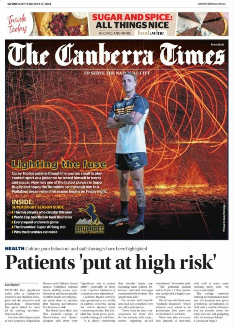 Portada de The Canberra Times (Australia)