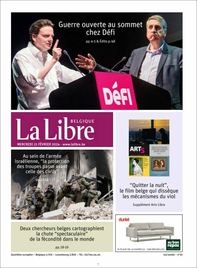 Portada de La Libre.be (B&eacute;lgica)