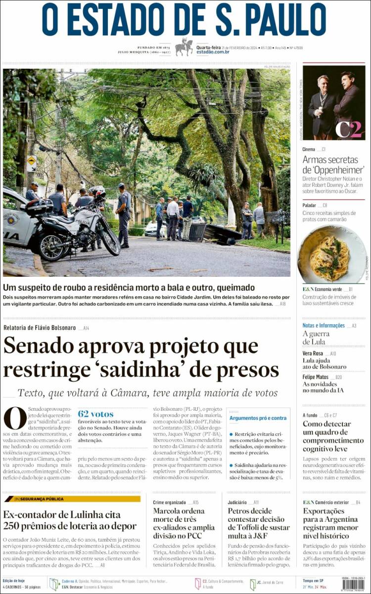 Portada de O Estado de São Paulo (Brasil)