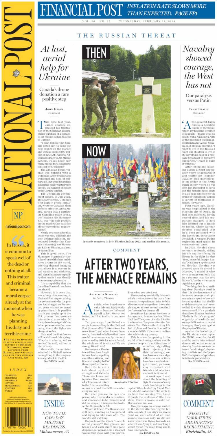 Portada de The National Post (Canadá)