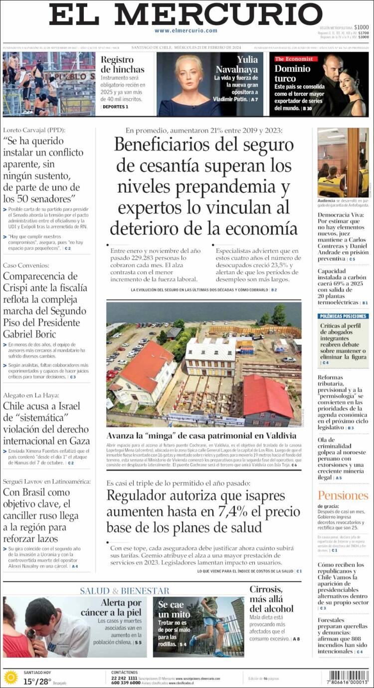Portada de El Mercurio (Chile)