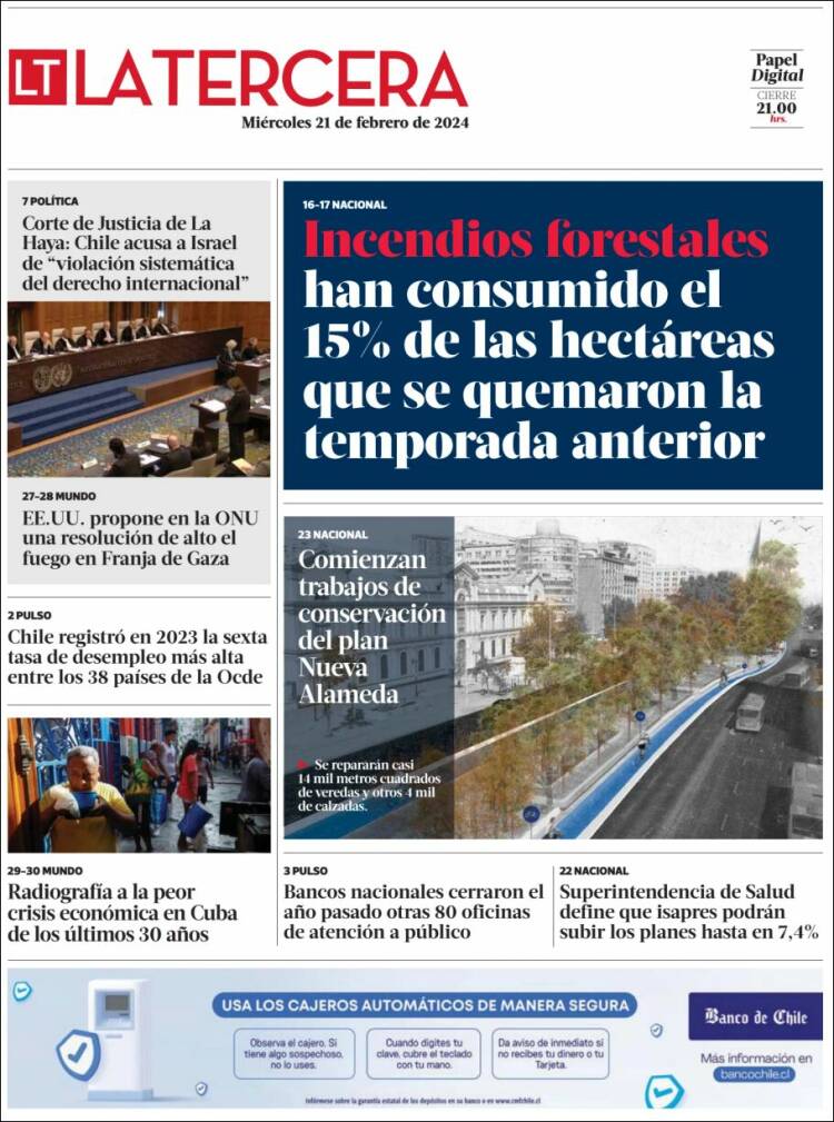 Portada de La Tercera (Chile)
