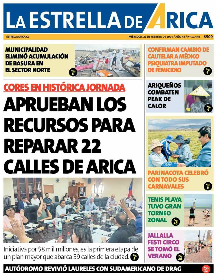 Portada de La Estrella de Arica (Chile)