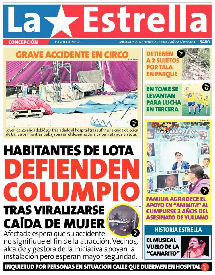 Portada de La Estrella de Concepción (Chile)