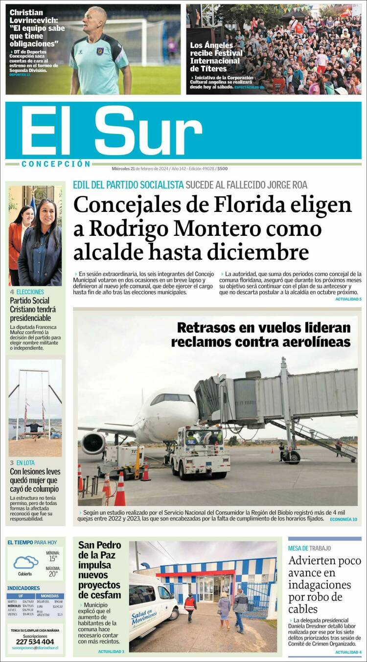 Portada de El Sur (Chile)