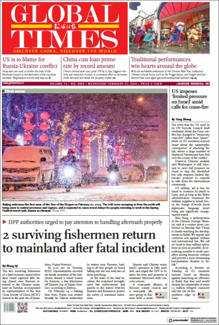 Portada de The Global Times (China)