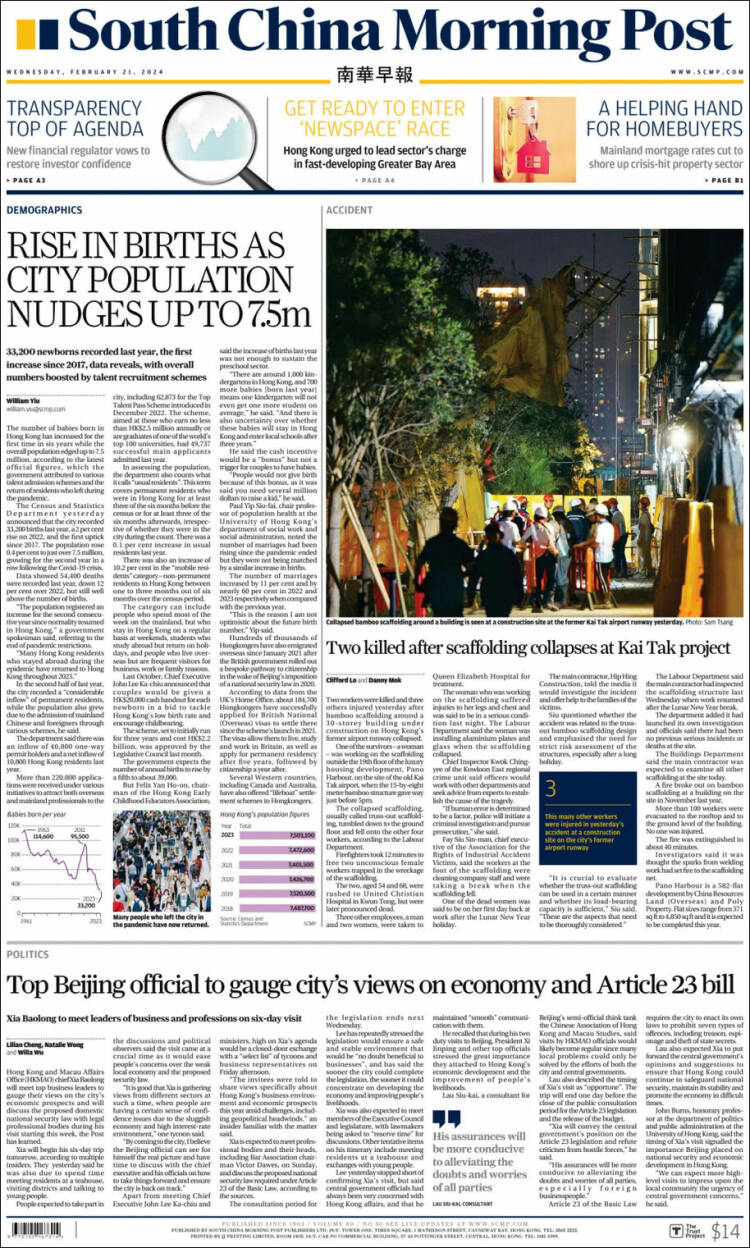 Portada de South China Morning Post (China)