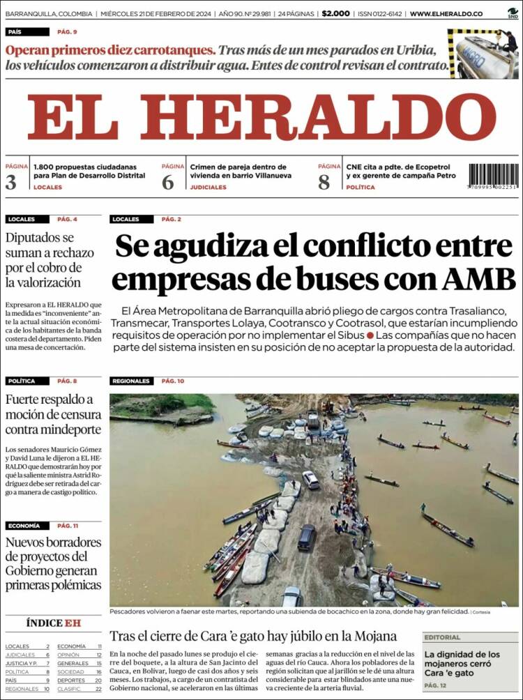 Portada de El Heraldo (Colombia)