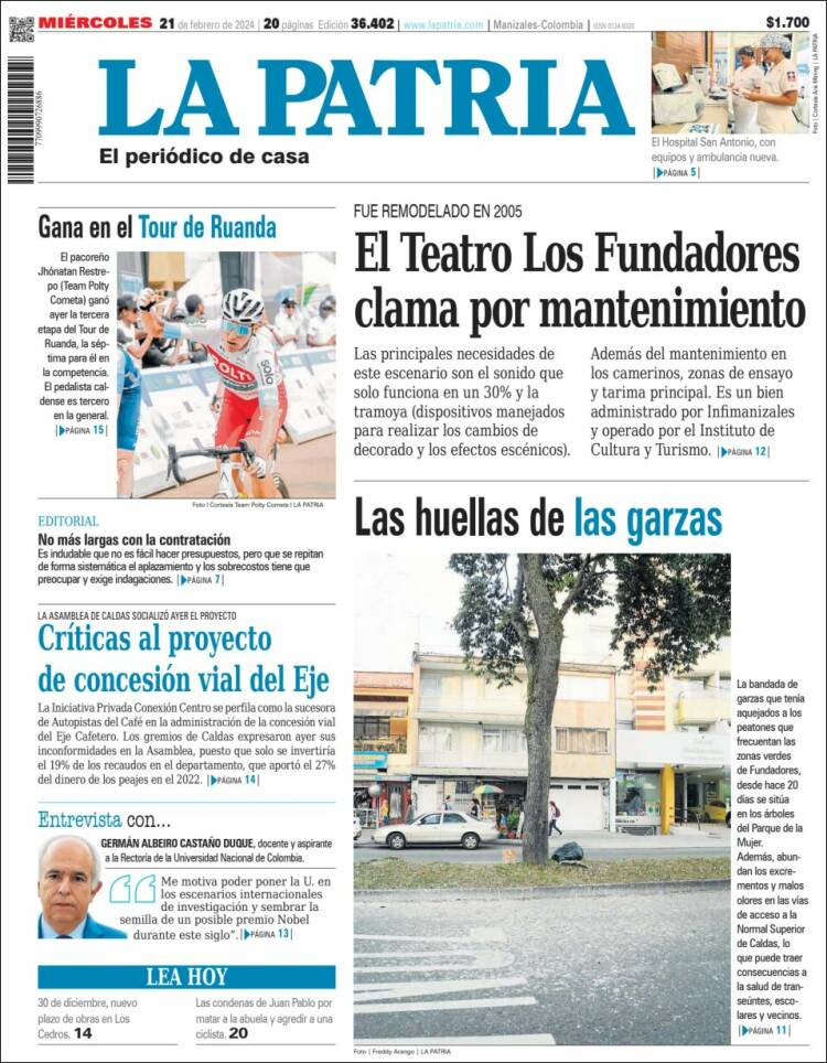 Portada de La Patria (Colombia)