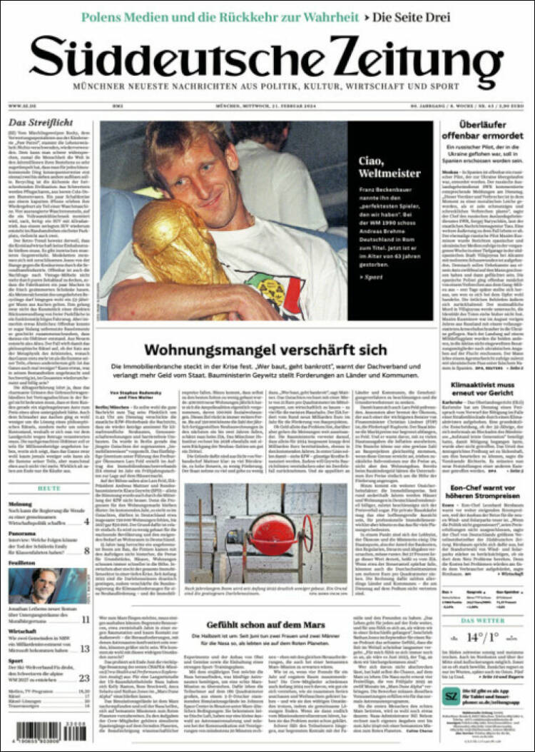 Portada de Sueddeutsche (Alemania)
