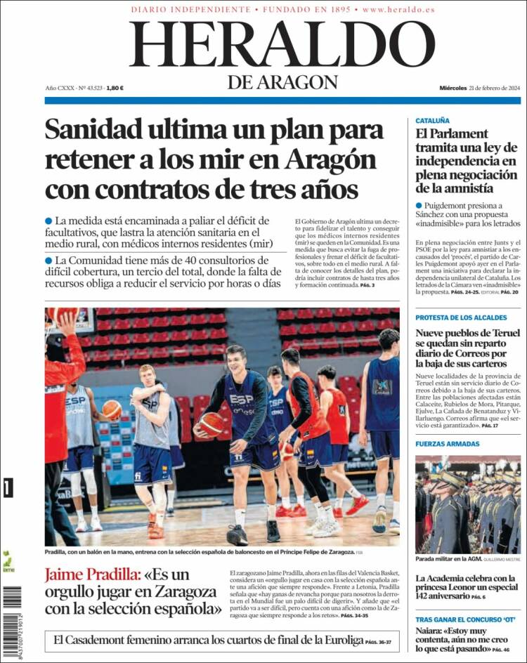 Portada de Heraldo de Aragón (Espa&ntilde;a)