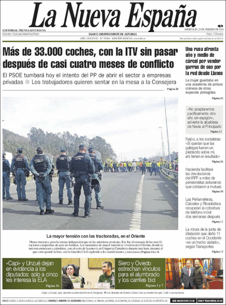 Portada de La Nueva España (Espa&ntilde;a)