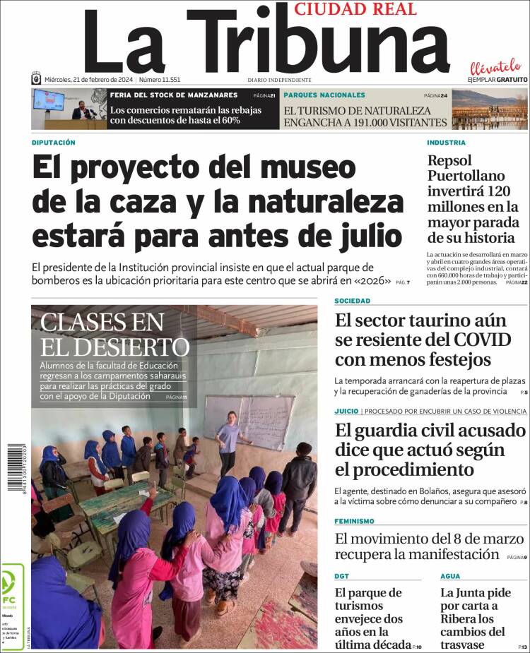 Portada de La Tribuna de Ciudad Real (Espa&ntilde;a)