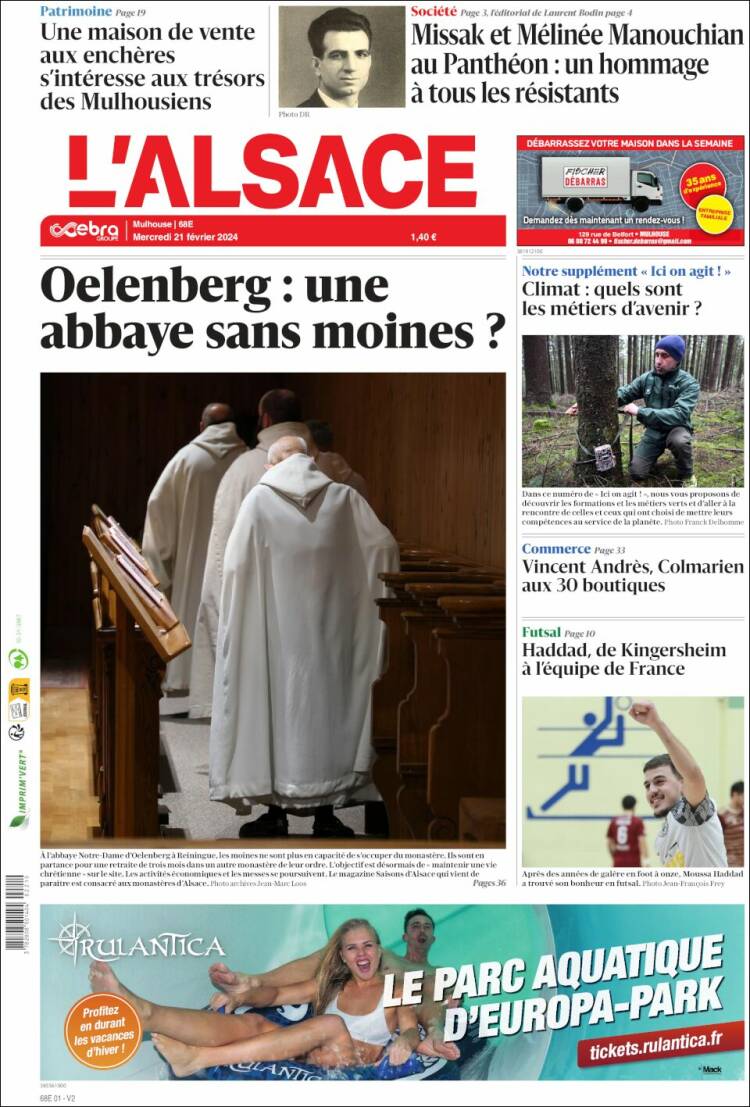 Portada de Journal L'Alsace (Francia)