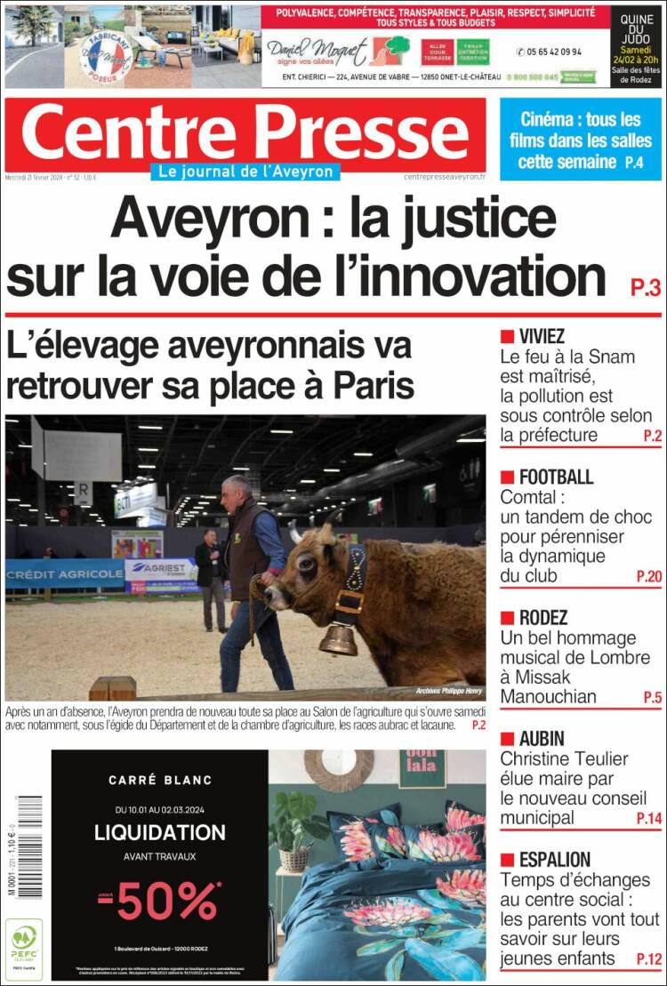 Portada de Centre Presse (Francia)