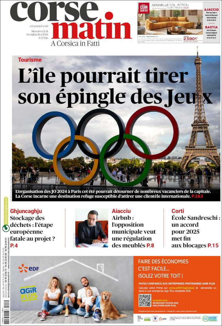 Portada de Corse-Matin (Francia)
